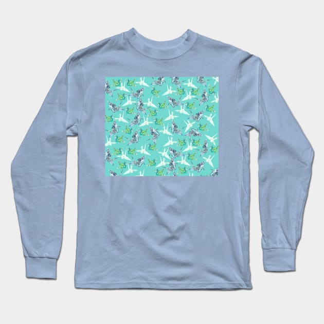 Marbled Paper Origami Cranes Long Sleeve T-Shirt by MarbleCloud